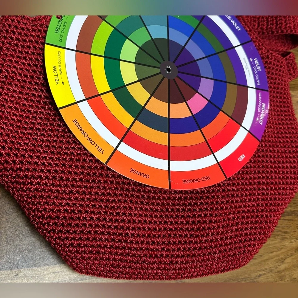 The Sak Red Crochet Hobo Double Strap Shoulder Bag Nice Size 9”x7”x7”